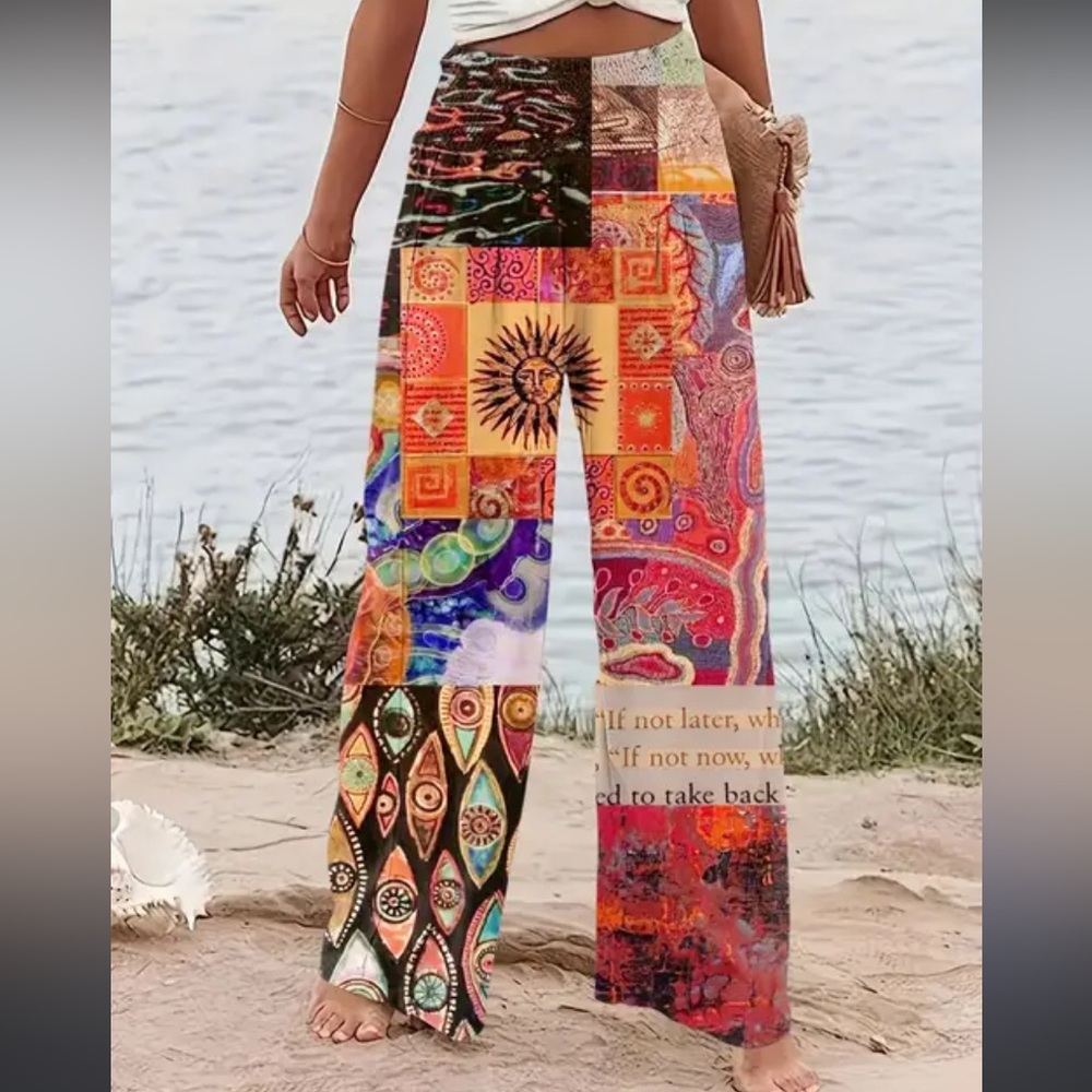 Flowy patch wide leg resort style pants
